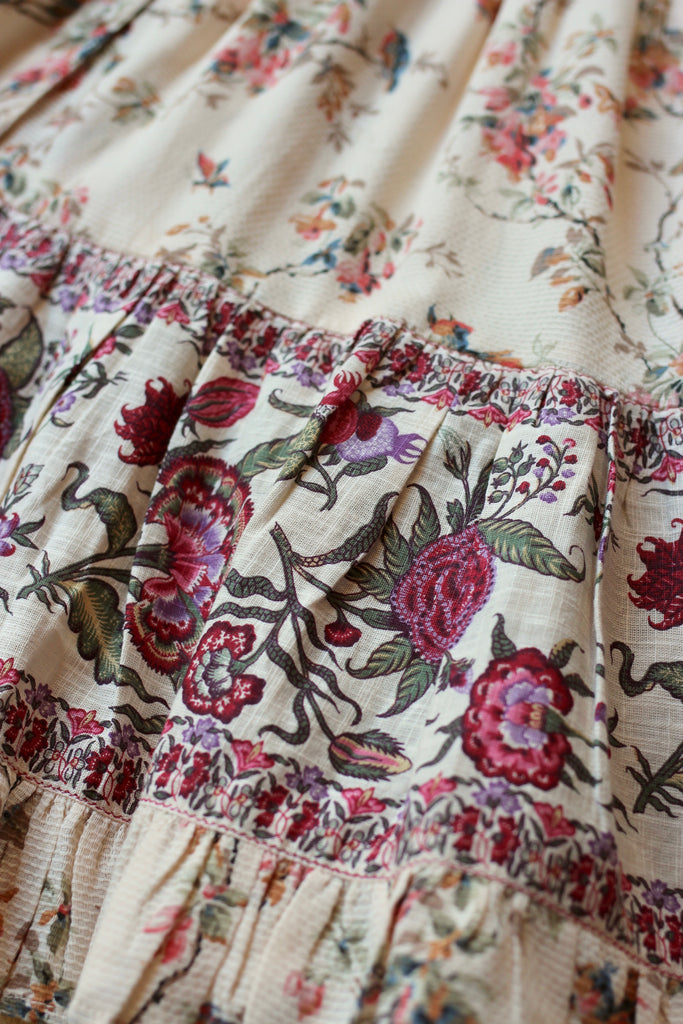 SALE Bonjour Kid's Tiered Collar Long Dress Birds Flower Print | BIEN BIEN