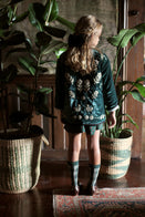 SALE Bonjour Kid's English Green Velvet Jacket Ecru Embroidery | BIEN BIEN bienbienshop.com