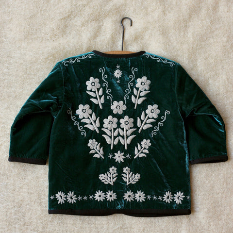 SALE Bonjour Kid's English Green Velvet Jacket Ecru Embroidery | BIEN BIEN bienbienshop.com