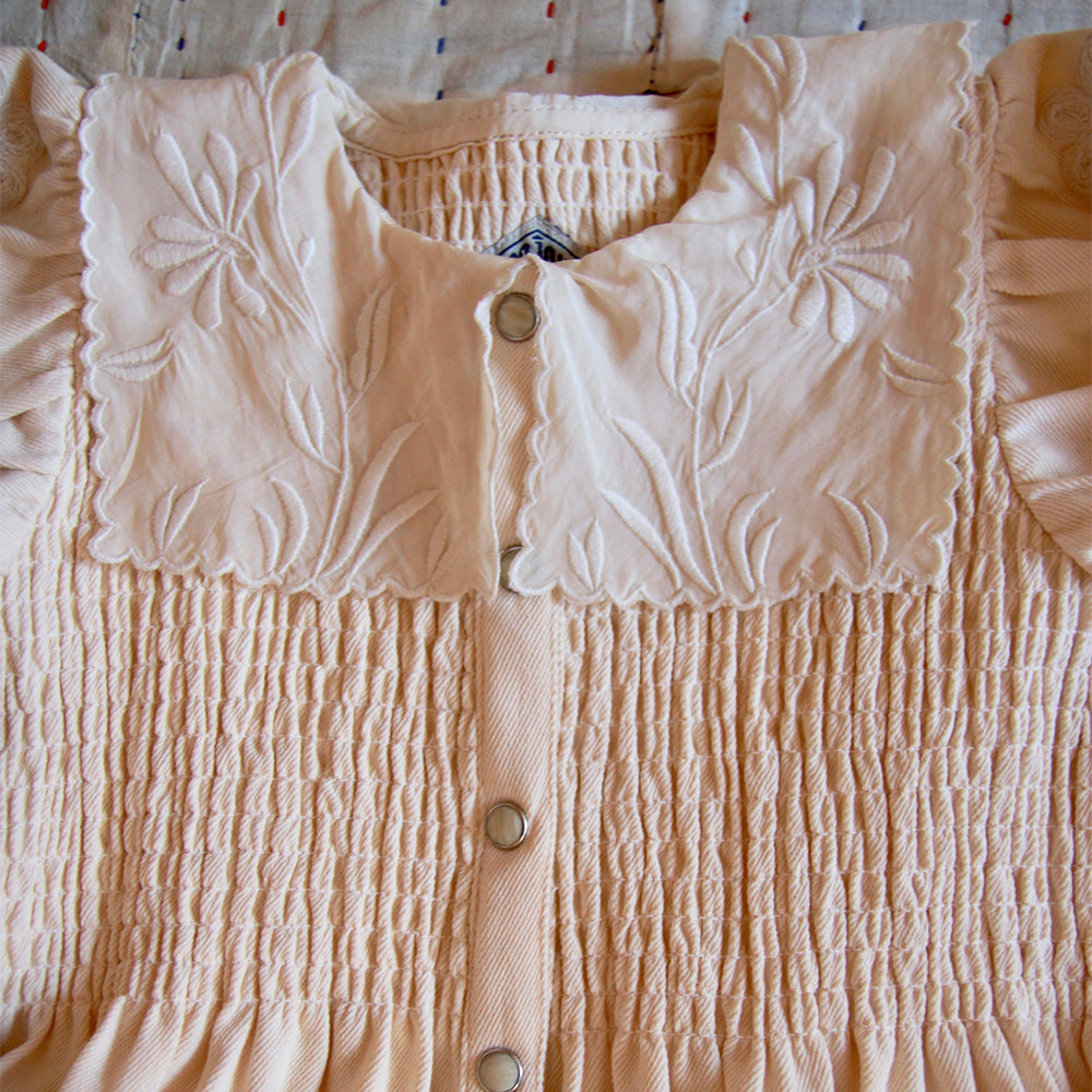 Bonjour Kid's Embroidered Tunique Ivory Garment Dyed Denim | BIEN BIEN