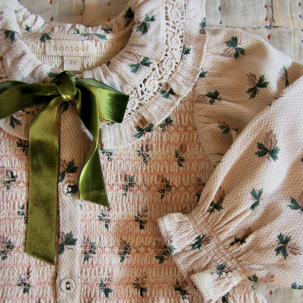 Bonjour Kid's Romantic Long Tunique Dress Hazelnut Flowers | BIEN BIEN