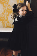 SALE Bonjour Kid's Sun Flower Embroidered Collar Tunique Black Velvet | BIEN BIEN bienbienshop.com