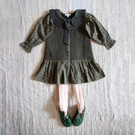 Bonjour Kid's Tie Tunique Dress Khaki Green Broderie | BIEN BIEN