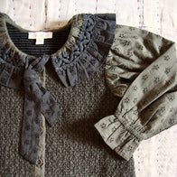 Bonjour Kid's Tie Tunique Dress Khaki Green Broderie | BIEN BIEN