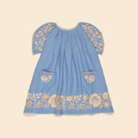 Apolina Fay Kid's Embroidered Dress Cornflower Blue | BIEN BIEN