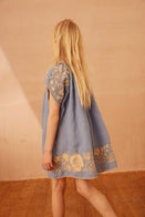 Apolina Fay Kid's Embroidered Dress Cornflower Blue | BIEN BIEN