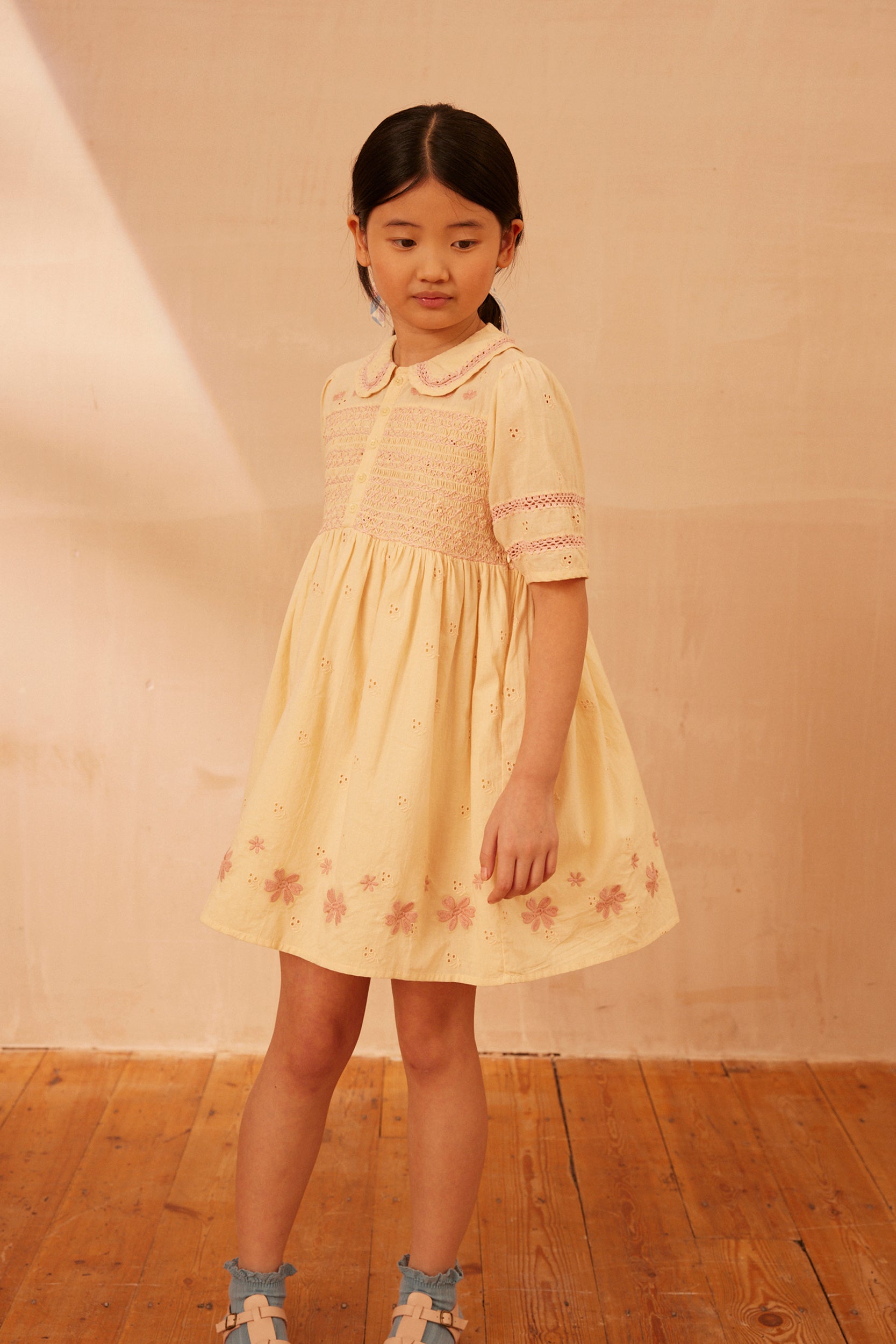 Apolina Lucie Kid's Embroidered Dress Milk White Broderie | BIEN BIEN