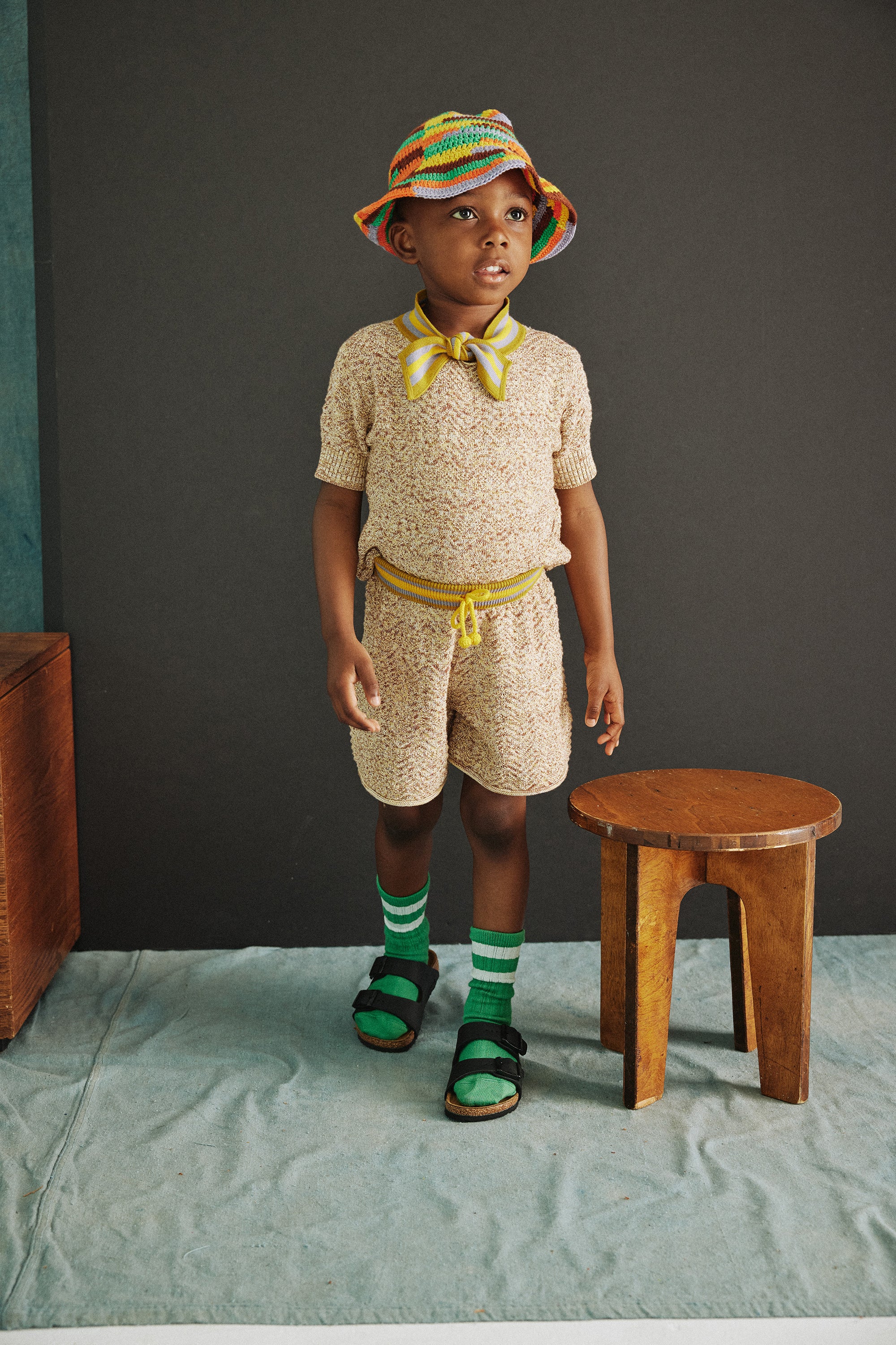 Misha & Puff Baby & Kid's Chevron Boxer Short Cedar Marl Pima Cotton | BIEN BIEN bienbienshop.com