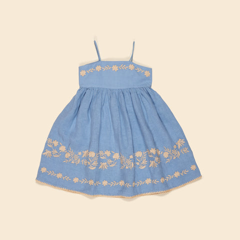 Apolina Magrit Kid's Embroidered Sundress Cornflower | BIEN BIEN