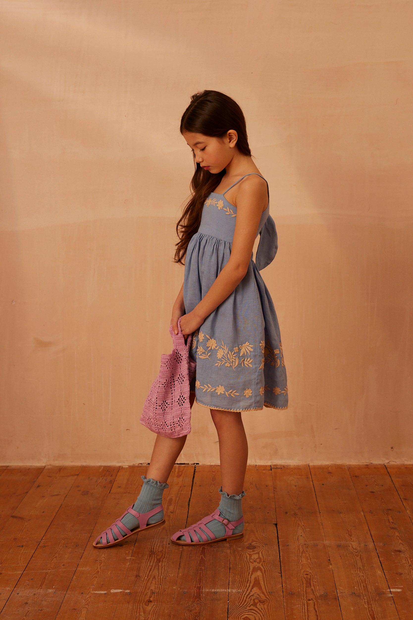 Apolina Magrit Kid's Embroidered Sundress Cornflower | BIEN BIEN