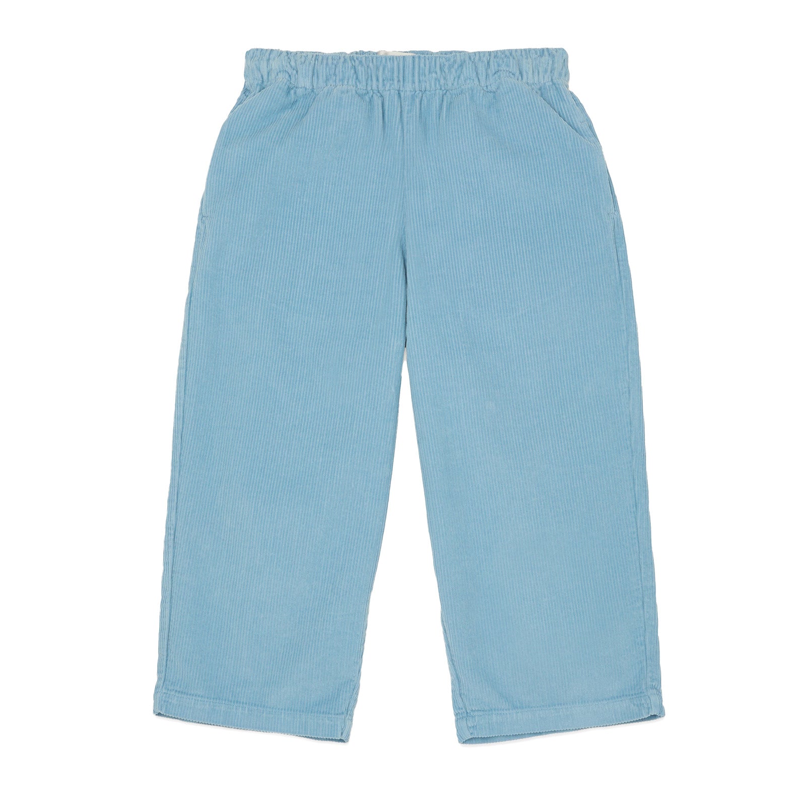 Main Story Lounge Pant in light blue corduroy showcasing full stretch of waistband
