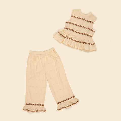 Apolina Wini Kid's Embroidered Trouser Set Milk| BIEN BIEN