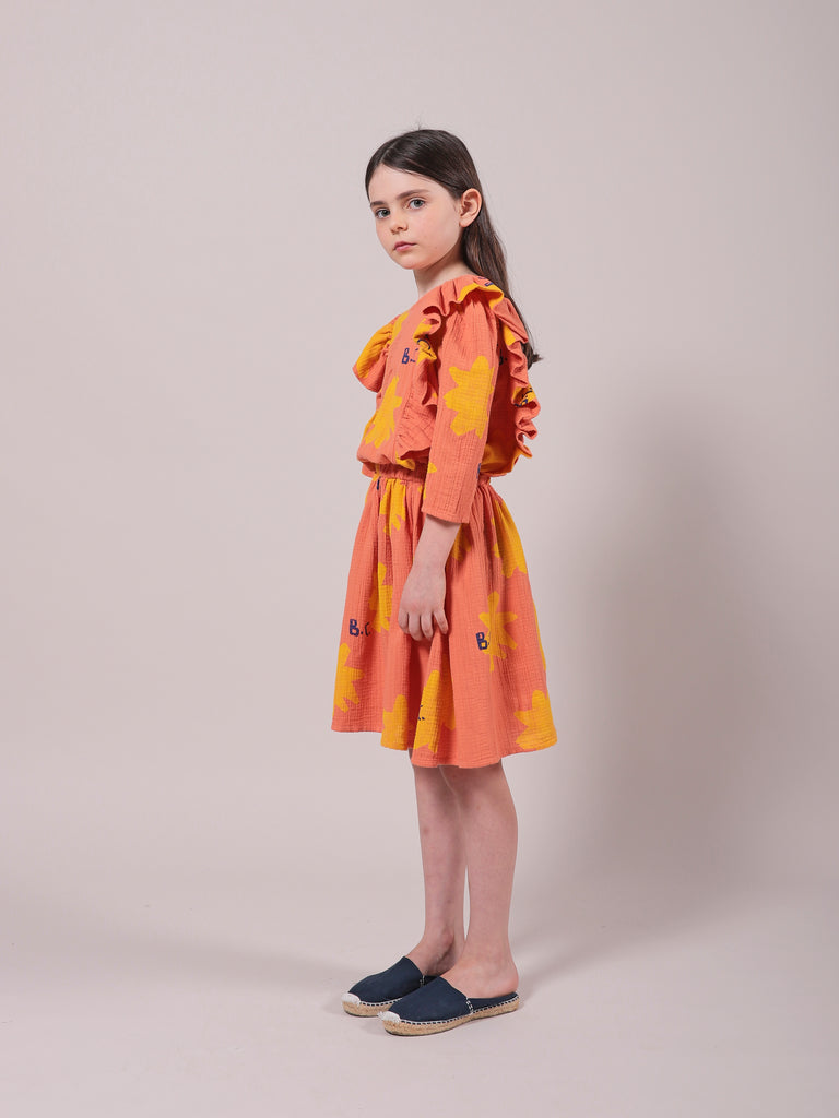NEW Bobo Choses Sparkle Kid Woven Ruffle Dress Melon Organic Cotton | BIEN BIEN