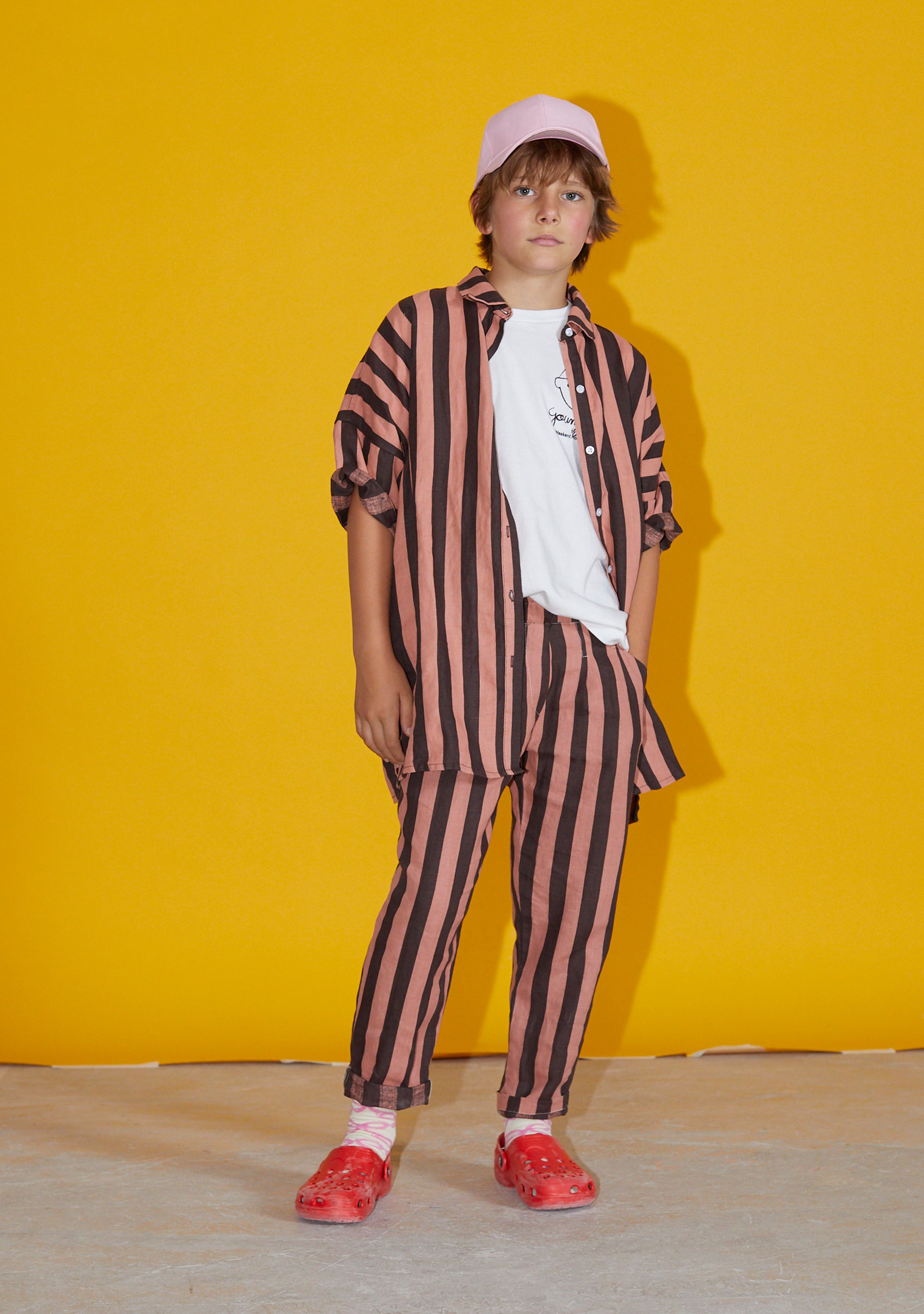 NEW Weekend House Kids Stripes Kid's Linen Oversized Shirt Brown/Pink | BIEN BIEN bienbienshop.com