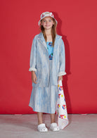 NEW Weekend House Kids Oversized Linen Kid's Jacket Blue White Check
