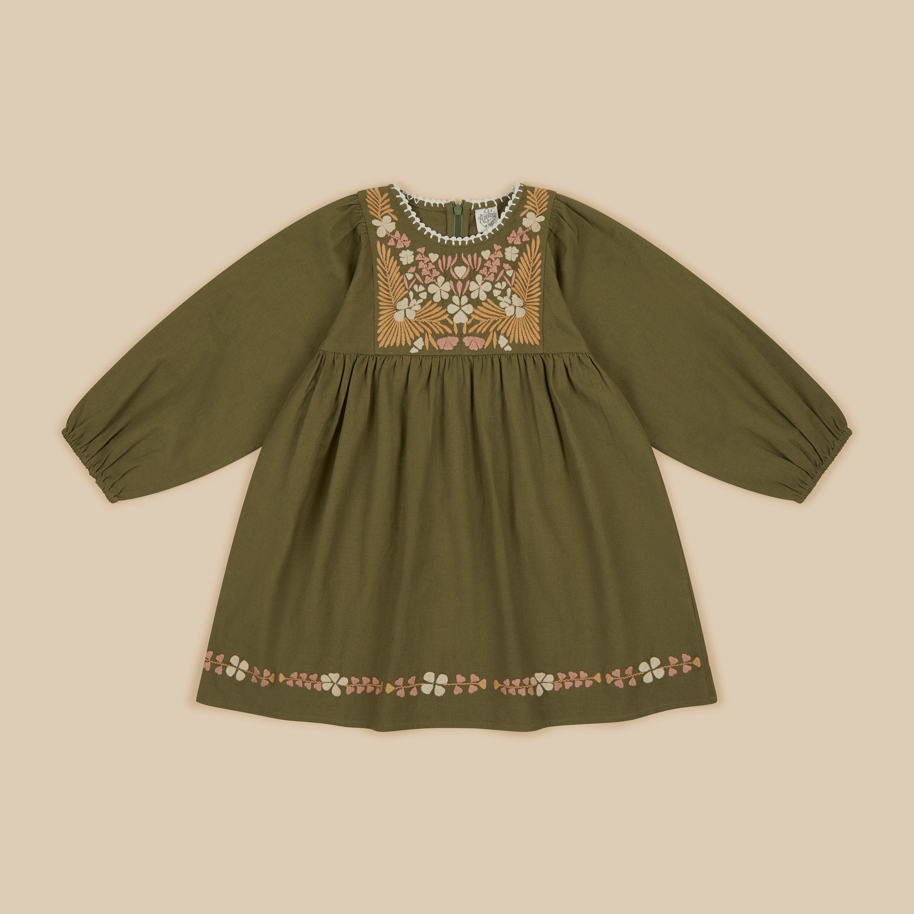 SALE Apolina Francoise Embroidered Kid's Dress Moss Cotton – BIEN BIEN