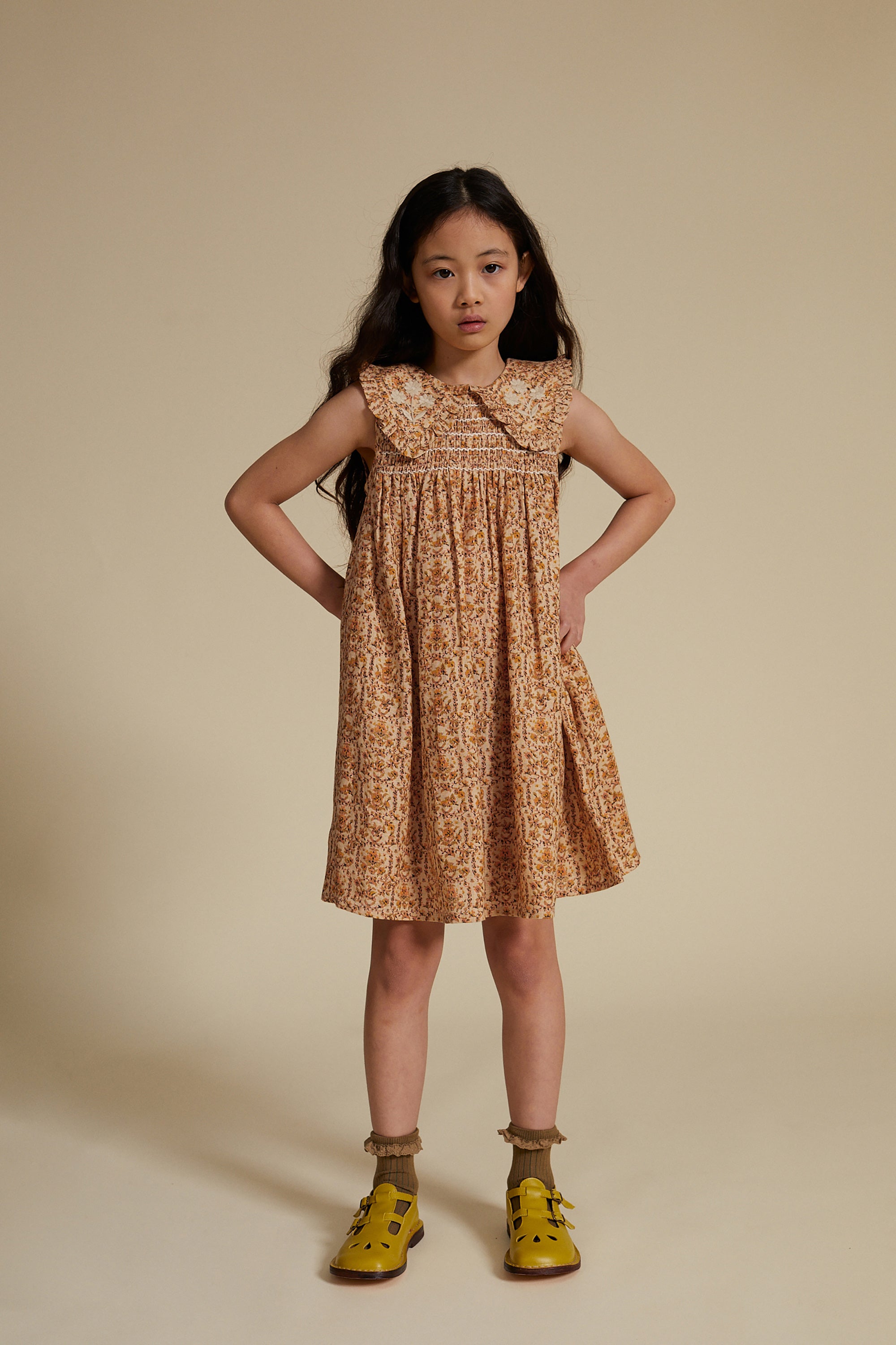 Apolina Nancy Kid's Embroidered Smocked Dress Promenade Floral Vanilla | BIEN BIEN