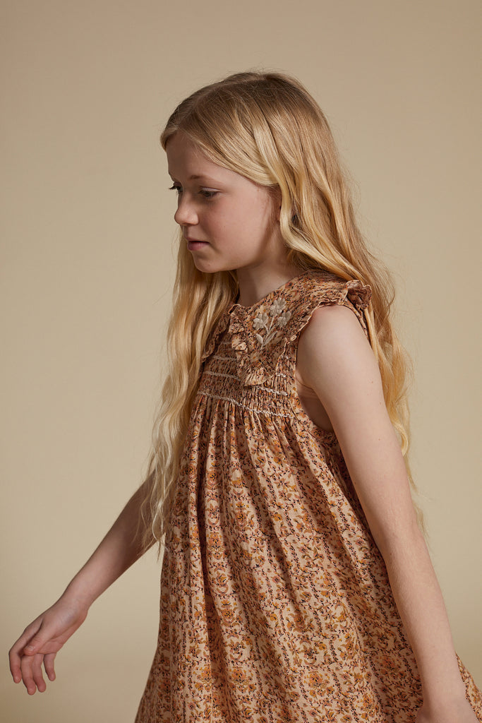 Apolina Nancy Kid's Embroidered Smocked Dress Promenade Floral Vanilla | BIEN BIEN