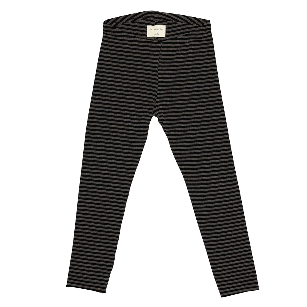 Bacabuche Organic Cotton Baby & Kid's Legging Black/Charcoal Stripe | BIEN BIEN
