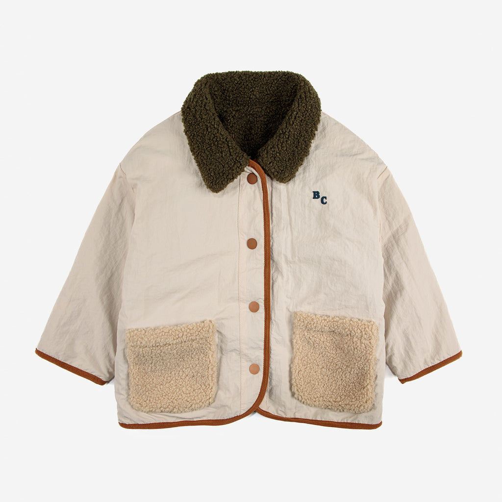 Bobo Choses Kid's Reversible Sheepskin Embroidery Jacket Beige Olive | BIEN BIEN bienbienshop.com