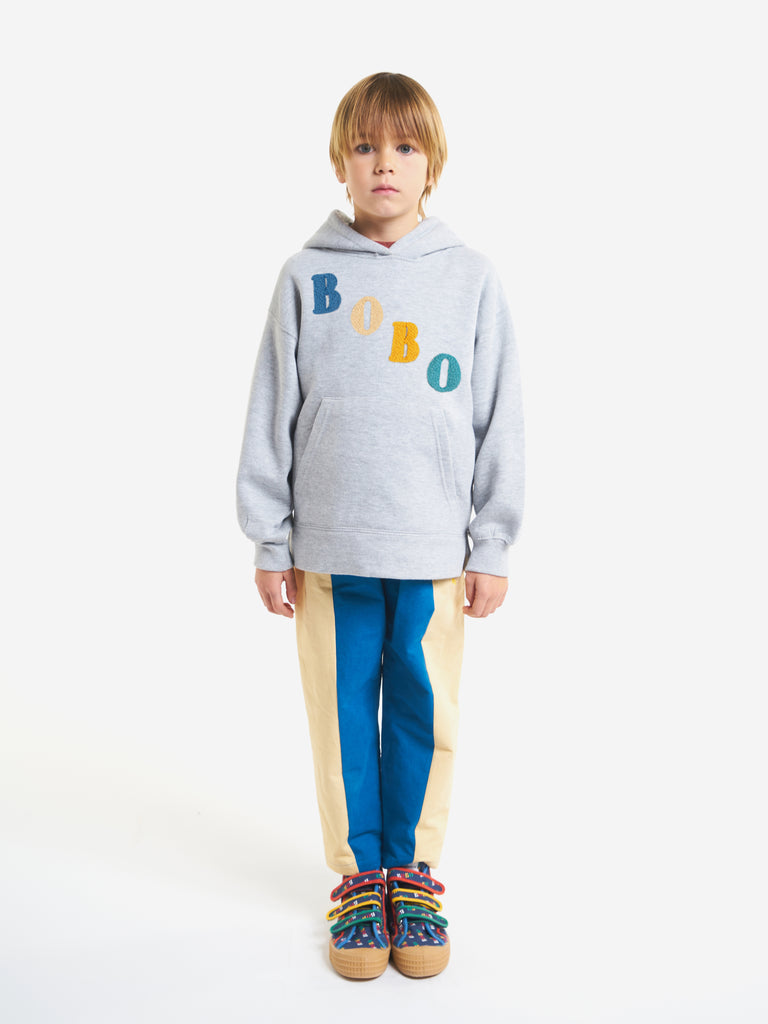 Bobo Choses Kid's Diagonal Terry Loop Logo Hooded Sweatshirt Heather Grey | BIEN BIEN bienbienshop.com