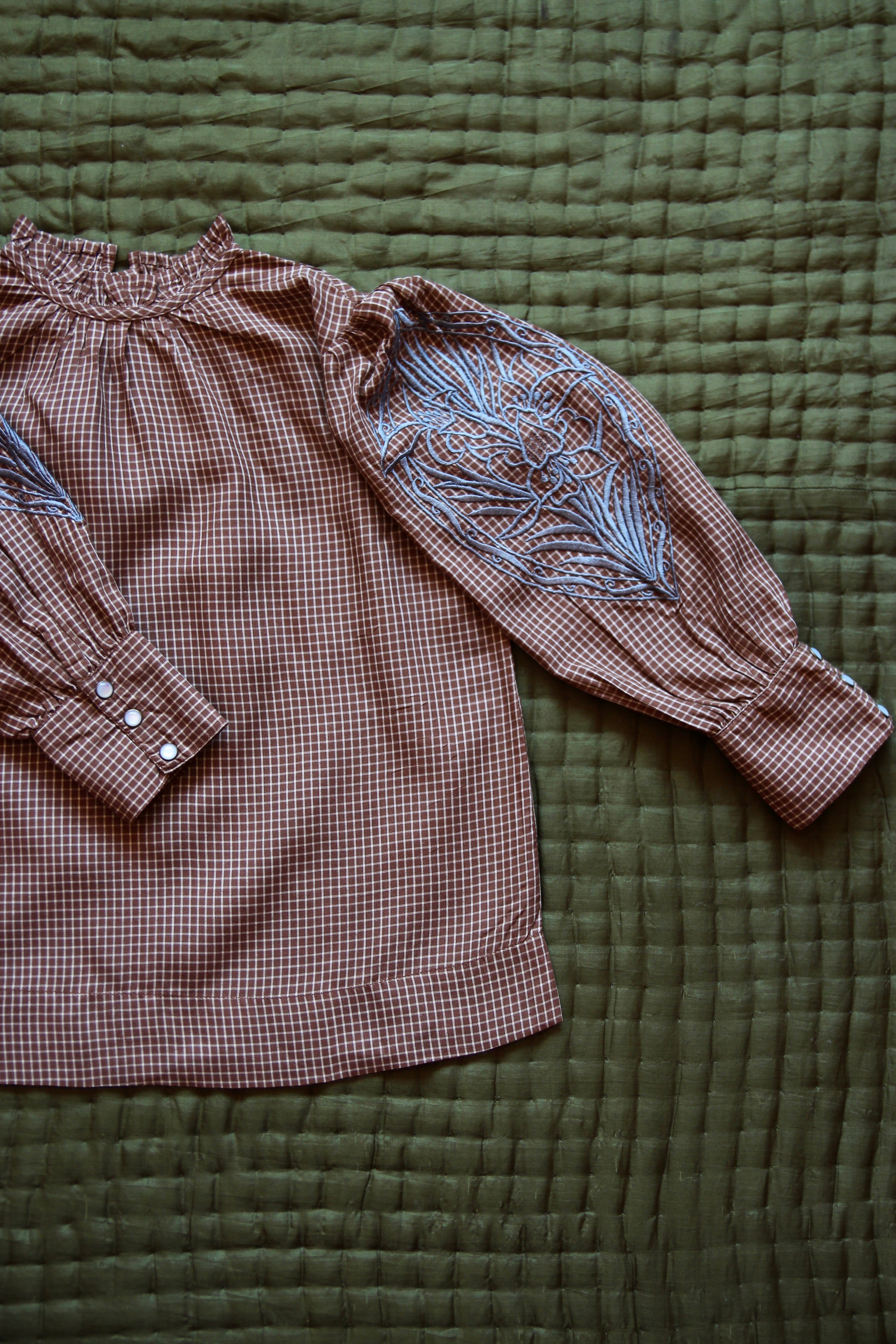 SALE Bonjour Diary Embroidered Blouse Long Cuffs Caramel Brown