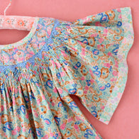 Bonjour Embroidered Butterfly Kid's Short Sleeve Dress Blue Garden | BIEN BIEN bienbienshop.com