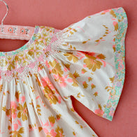 Bonjour Embroidered Butterfly Kid's Short Sleeve Dress Bouquet Fluo | BIEN BIEN bienbienshop.com
