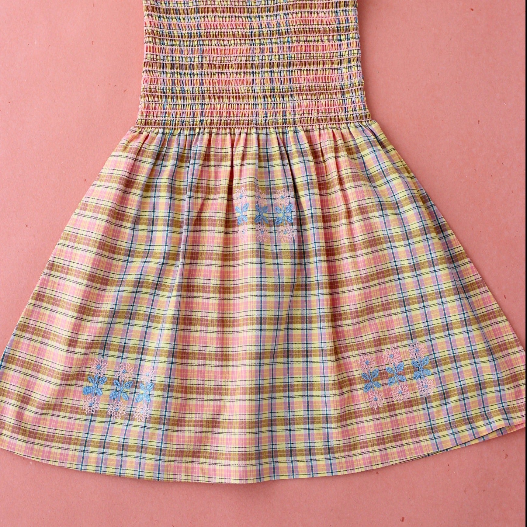 Bonjour Embroidered Kid's Long Skirt Dress & Hair Bow Rainbow 