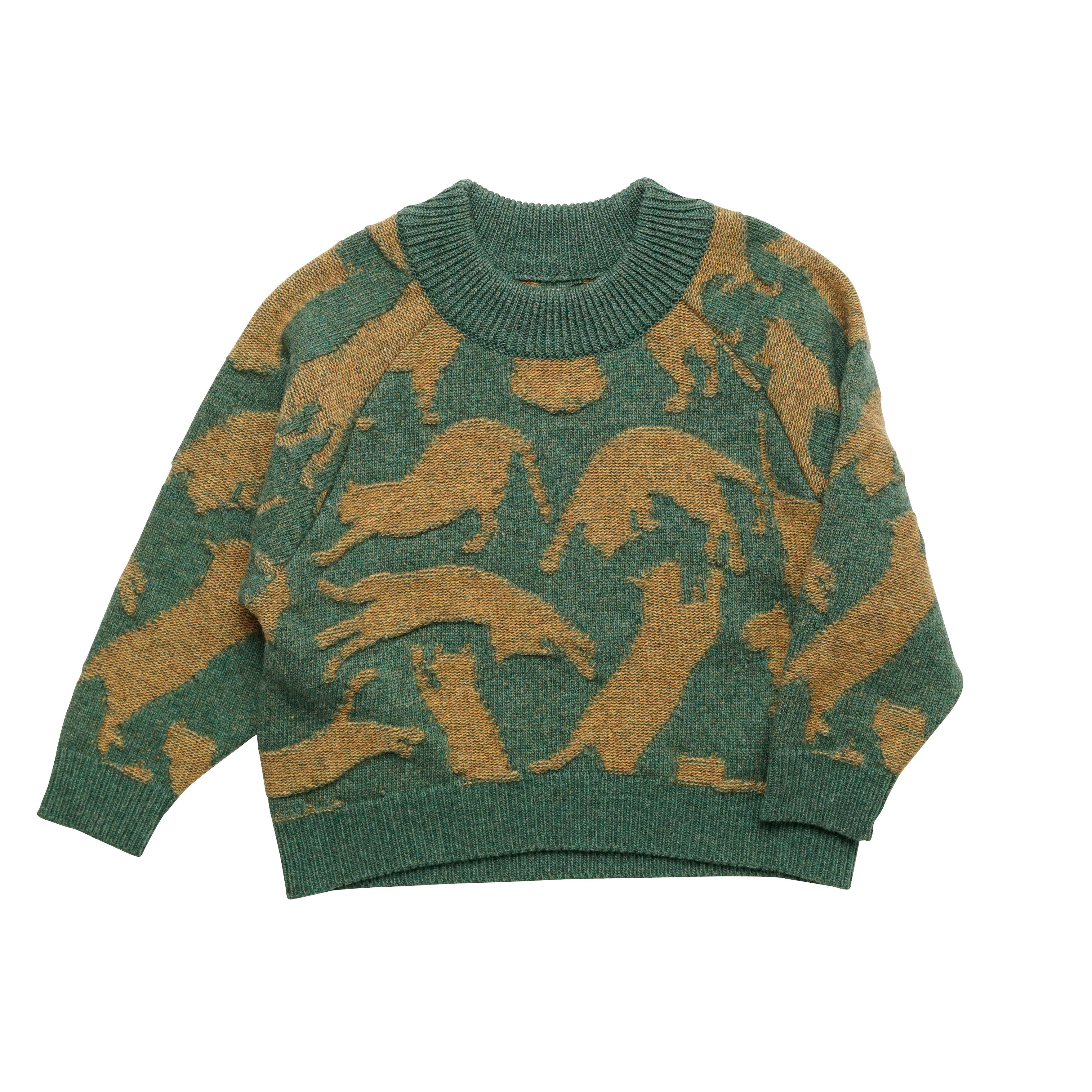 East End Highlanders Kid's Cat Knit Sweater Green/Mustard | BIEN BIEN www.bienbienshop.com