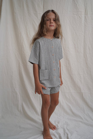 House of Paloma Pascal Kid's Short Sleeve Top Olive Gingham NEW