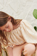 NEW LiiLU Leandra Floral Embroidered Cropped Kid's Blouse Ecru | BIEN BIEN bienbienshop.com