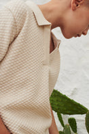 NEW LiiLU Kid's Textured Knit Polo Short Sleeve Tee Ecru | BIEN BIEN bienbienshop.com