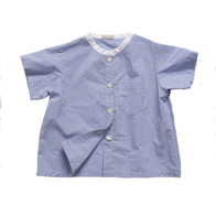 Makié James Baby Boy Short Sleeve Shirt in Blue Gingham White Collar | BIEN BIEN
