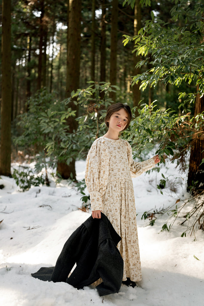 Tambere Cora Kid's Juliet Victorian Long Sleeve Dress Beige Flowers | BIEN BIEN bienbienshop.com
