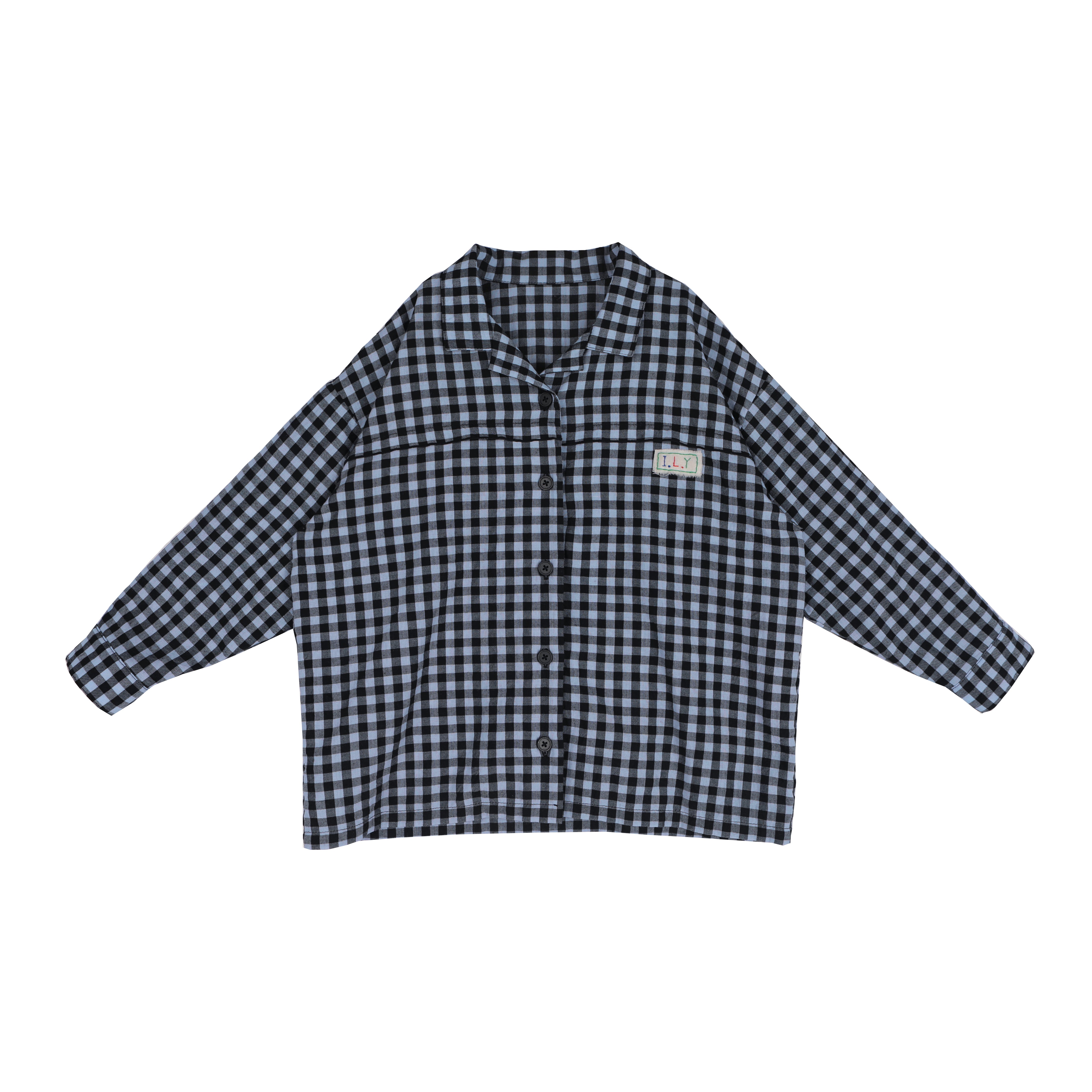 Tambere Irine Kid's Button-down Shirt Azure Blue Gingham Check | BIEN BIEN bienbienshop.com