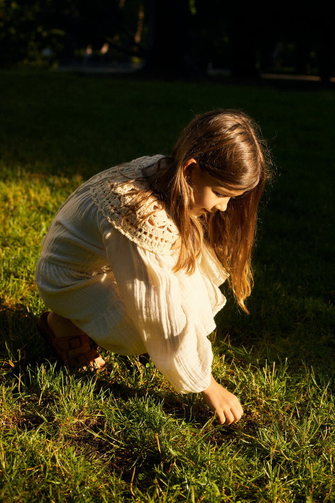 The New Society Artemisa Kid's Prairie Dress Vanilla Crochet | BIEN BIEN bienbienshop.com